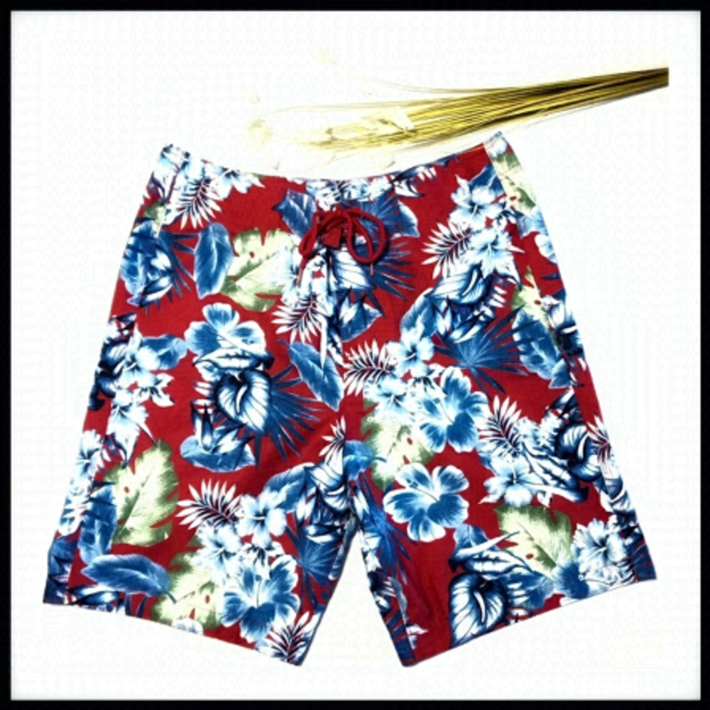 HOLLISTER Hawaiian Board Shorts in Red Floral